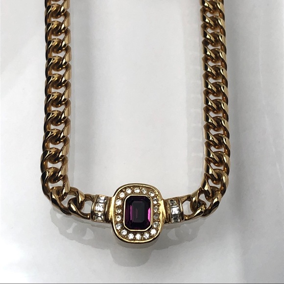 VTG 80s CHRISTIAN DIOR AMETHYST CRYSTAL NECKLACE - Picture 5 of 16
